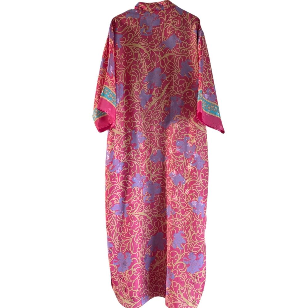 Vintage Charles Keath Kimono Caftan Long Robe Size M Floral Maxi Dress Zip Front - Picture 2 of 13